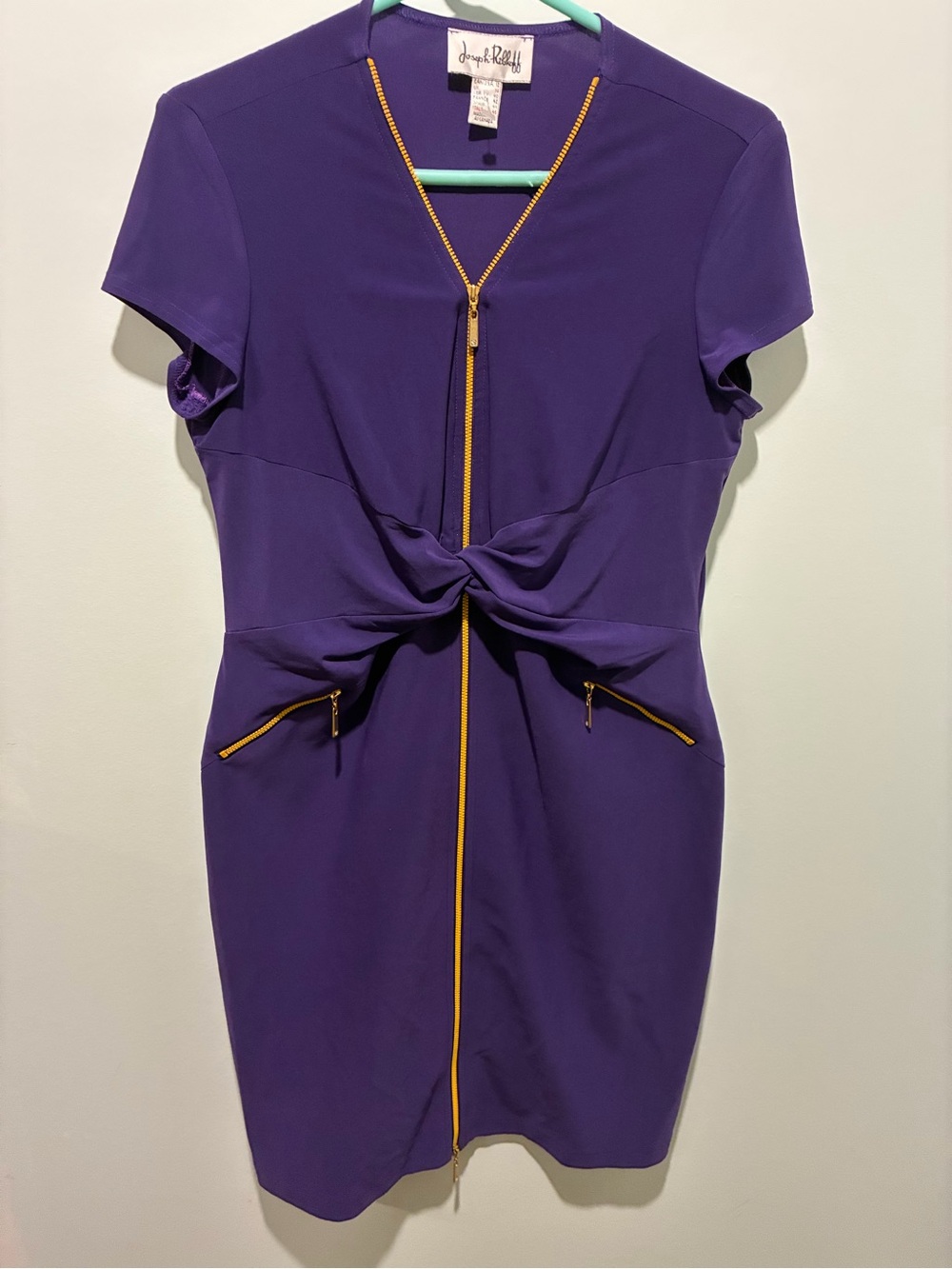 Joseph Ribkoff Purple Twist-Front Zip Dress Size 12
